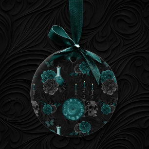 Décoration En Céramique Zodiac Magic   Dark Teal Green Gothic Skull Roses