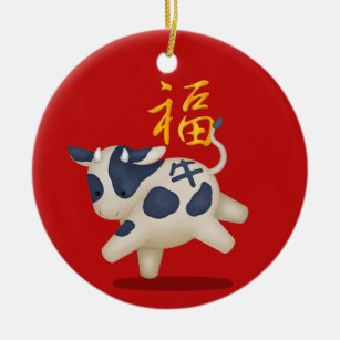 Décoration En Céramique Zodiac Ox "Fortune" Chinois Nouvel An personnalisé