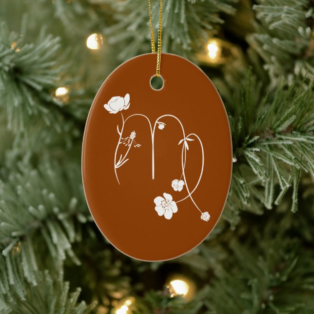 Décoration En Céramique Zodiac Virgo fleur de naissance nom monogramme sty (Arbre)