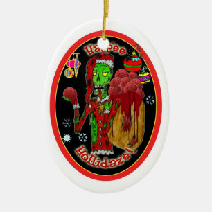 Décoration En Céramique zombi de Noël ornament_oval