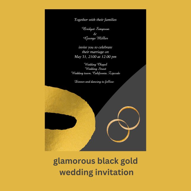 décoration mariage or noir glamour invitation (glamorous black gold wedding decor invitation by wedding Hobinishop)