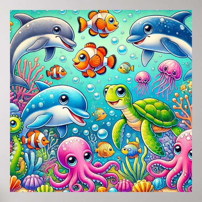 Décoration Murale Animaux Marins pour Enfants Scèn (Devant)