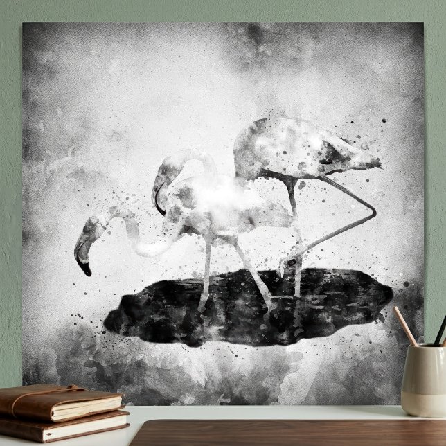 Décoration murale aquarelle flamant rose noir et b (Black and White Flamingo Watercolor Wall Art Decor. Poster)