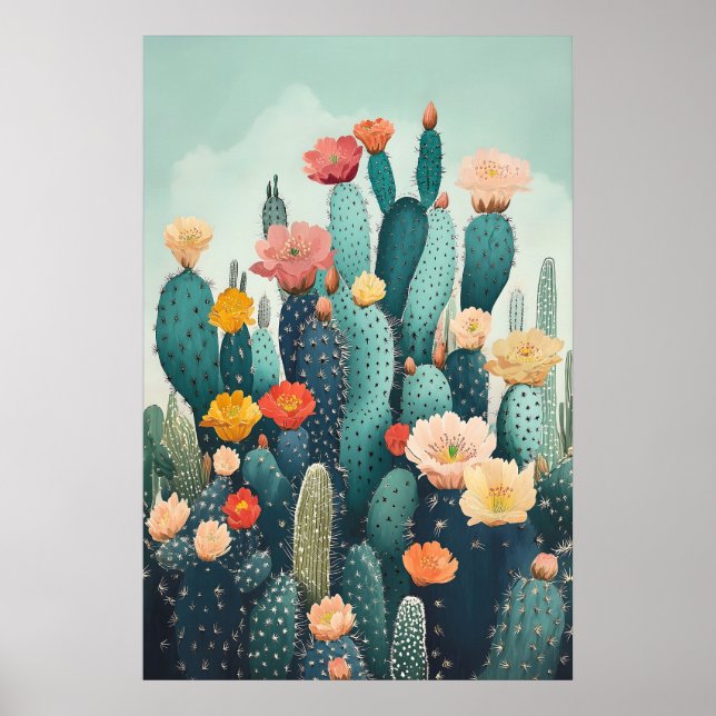 Décoration murale botanique - Cactus fleuri vintag (Devant)