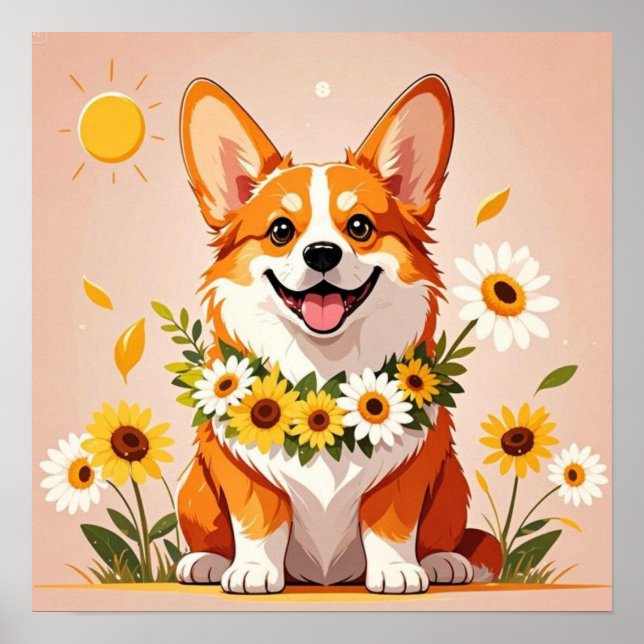 Décoration murale couronne de tournesols chien Cor (Devant)