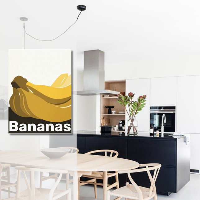Décoration murale de cuisine jaune, noir, blanc -  (Modern Black White Yellow Bunch of Bananas Kitchen Poster)