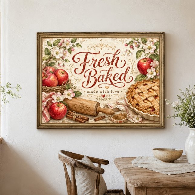 Décoration murale de maison de campagne à thème ta (Fresh Baked Apple Pie Farmhouse Country Rustic Kitchen Wall Art. Many sizes to choose from)