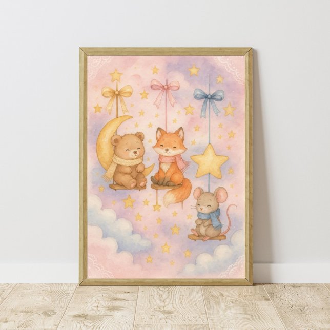 Décoration murale de nurserie céleste pour bébé av (Baby Woodland Animals Moon Stars Celestial Nursery Wall Art. Girls Nursery or Boys, Toddler Bedroom)