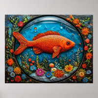 🐟 Décoration murale de poisson dessin animé rouge