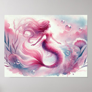 Décoration murale de sirène à l'aquarelle
