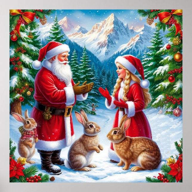 Décoration murale d'hiver du Père Noël et des lapi (Devant)