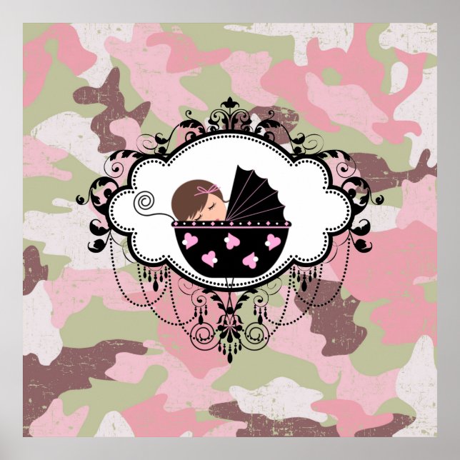 Décoration murale fille bébé camouflage rose (Devant)