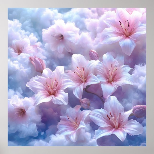 🌸 Décoration murale nuageuse de lys rose - Art fa (Devant)
