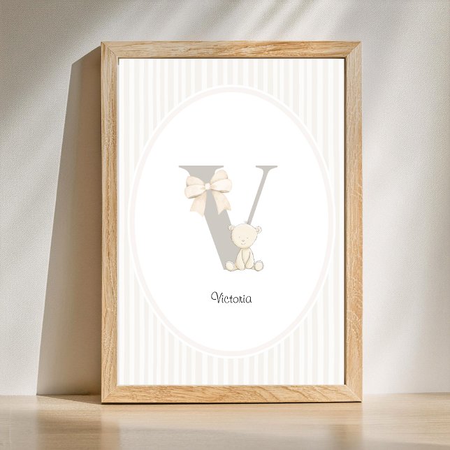 Décoration murale personnalisée pour la nurserie a (Letter V Nursery Wall Art - Custom Baby Name Print)