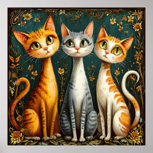 Décoration murale trio de chats colorés mignons