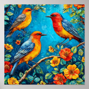 Décoration Murale Vintage Oiseaux Nature Colorée