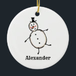 Décoration personnalisée des arbustes de Noël<br><div class="desc">Cette décoration personnalisée en céramique de Noël à l'intérieur est composée d'un mignon bonhomme de neige et a votre propre message personnalisé sur le dos.</div>