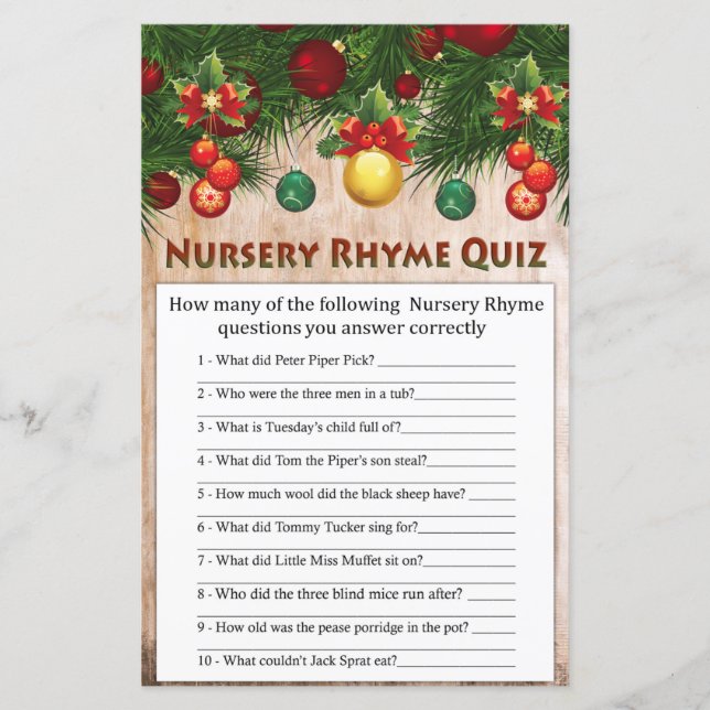 Décorations de noël Nursery Rhyme Quiz jeu (Devant)