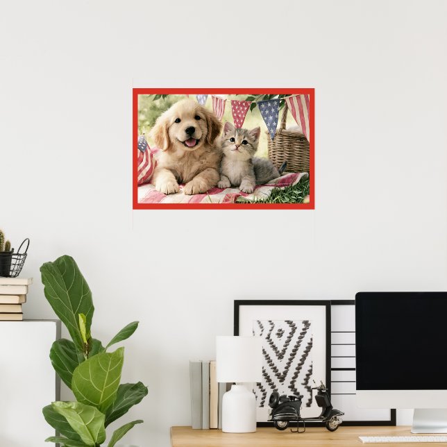 Décorations du quatre juillet et animaux mignons, (Bureau à domicile)