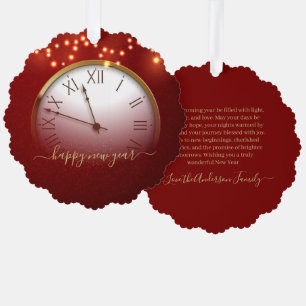 Décorative Carte de Nouvel An rouge et or avec horloge de min