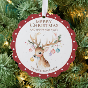 Décorative Carte d'ornement de Noël rouge de rennes d'aquarel