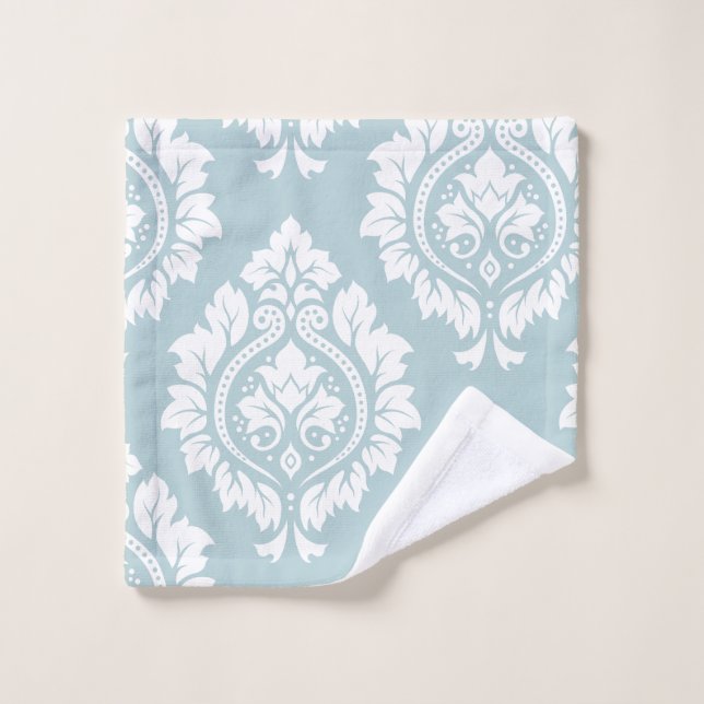 Decorative Damask Art I White on Duck Egg Blue (Gant de toilette)