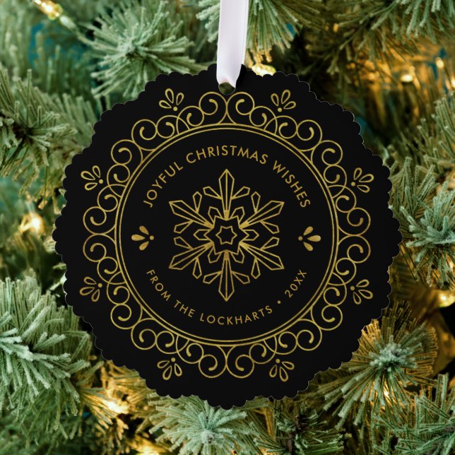 Décorative Elégant Faux Foil Frame Round Holiday Carte photo (Insitu (Arbre))