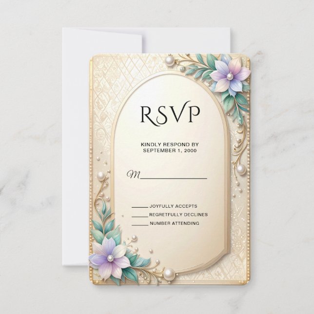 Decorative Floral Frame with Pearls RSVP Card (Devant)