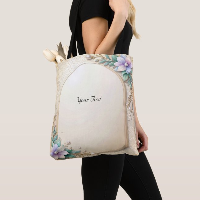 Decorative Floral Frame with Pearls Tote Bag (De près)