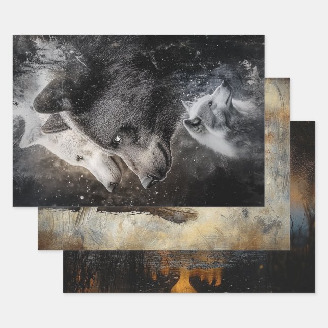 Découpage Enveloppement Papier Ours Aigle Oie 3 De (Lot)