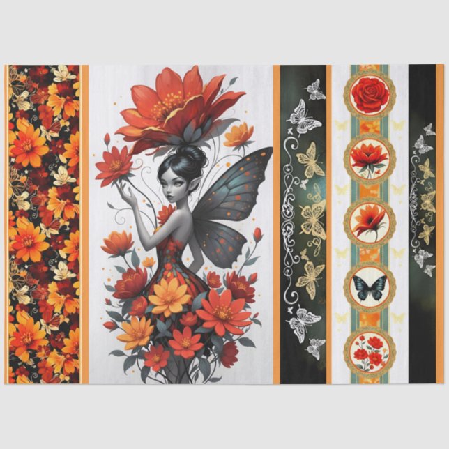Decoupage fantaisiste Fée Fleur en papier de soie (Recto)