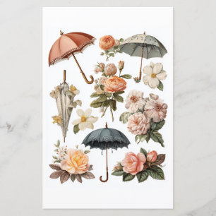 Découpage - fleurs et parapluies romantiques vinta