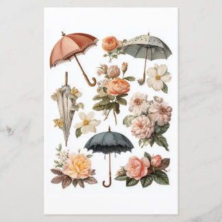 Découpage - fleurs et parapluies romantiques vinta