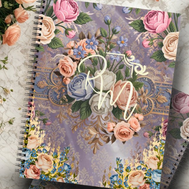 Découpage Vintage Monogramme floral Carnet spiral (Créateur téléchargé)