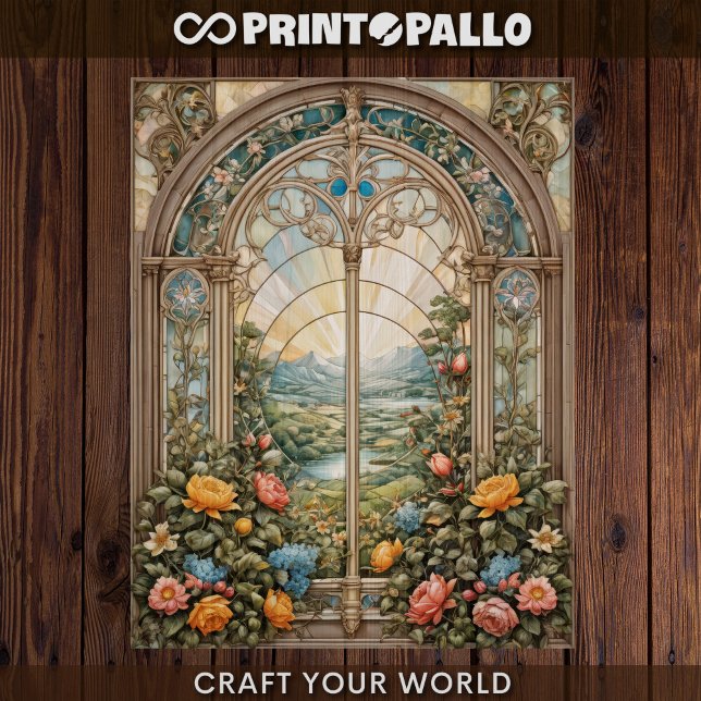 Découpage - Vitrail avec fleurs (Créateur téléchargé)