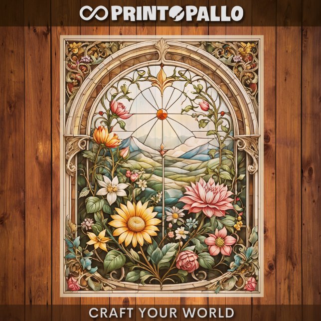 Découpage - Vitrail avec fleurs (Créateur téléchargé)