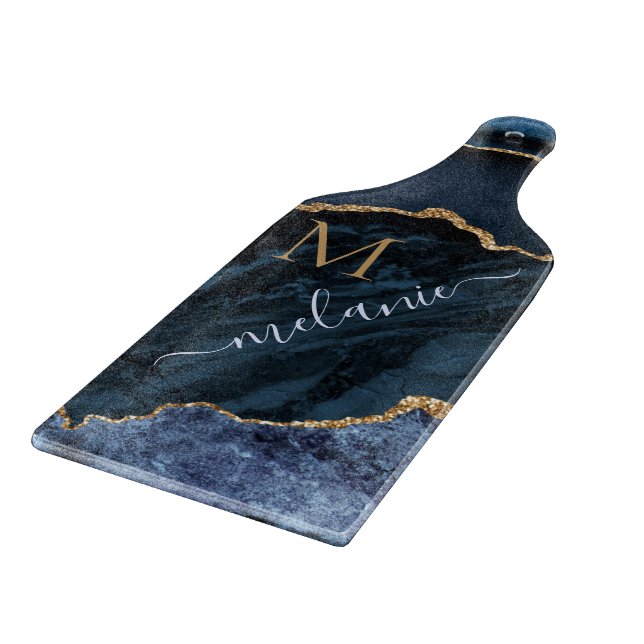 Découper Agate Bleu Marbre Or Personnalisé Planche à découp (Coin)