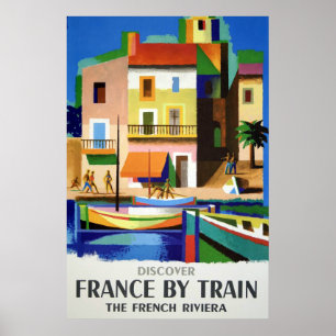 Découvrez la France en train Poster vintage