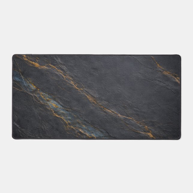 Deep Charcoal Slate and Gold Vein Desk Mat (Recto)