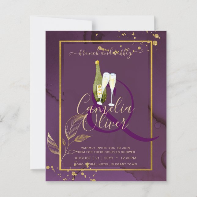 DEEP PURPLE FEUILLES D'OR Invitation de mariage (Devant)
