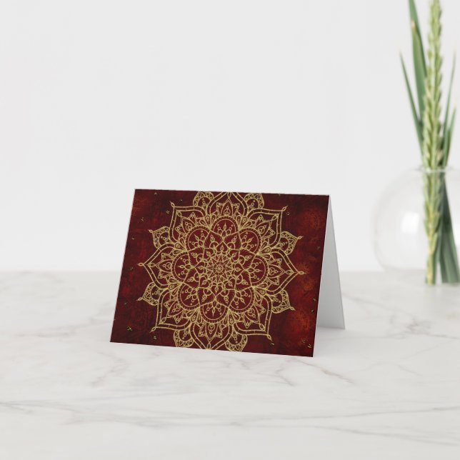 Deep Wine Red Mandala & Gold Glam Moderne Merci (Devant)