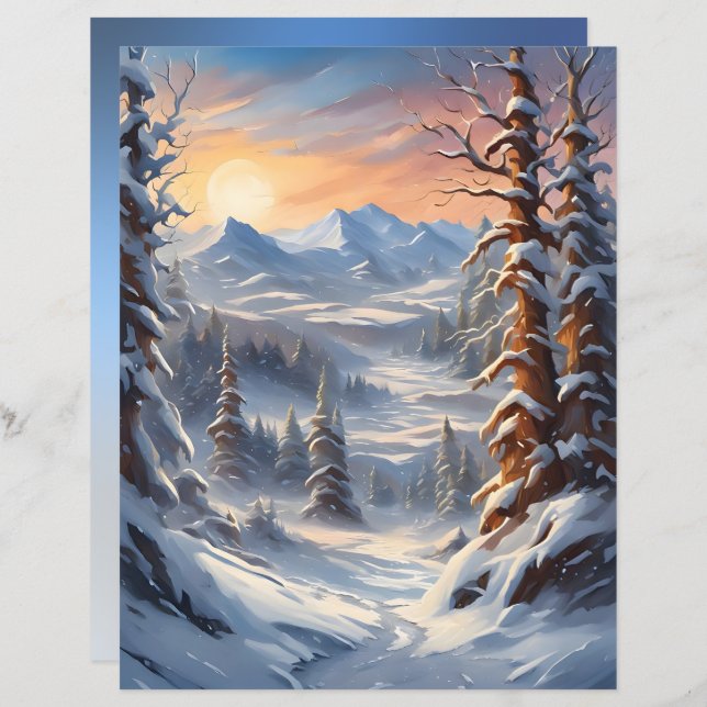 Deep Winter in the Mountains Scrapbook Paper (Devant / Derrière)