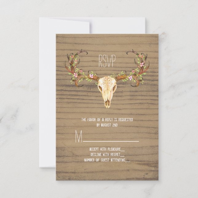 Deer Antler Rustic Wood Southwestern Wedding RSVP (Devant)