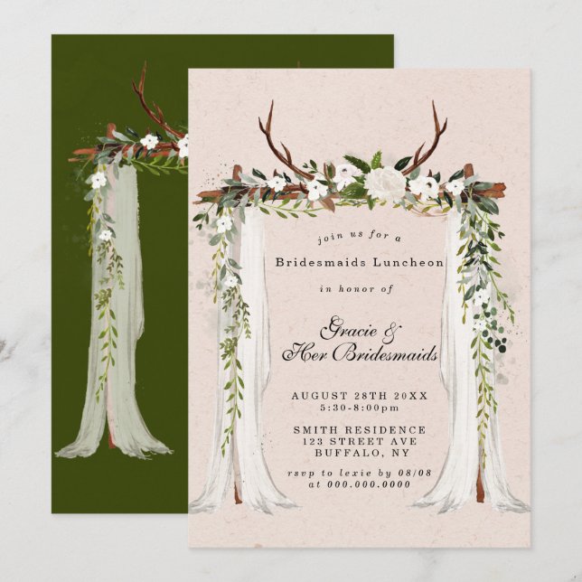 Deer Antlers Canopy Bridesmaids Luncheon Invitatio (Devant / Derrière)