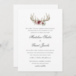 Deer Antlers Faire-part de mariage de bois Vintage