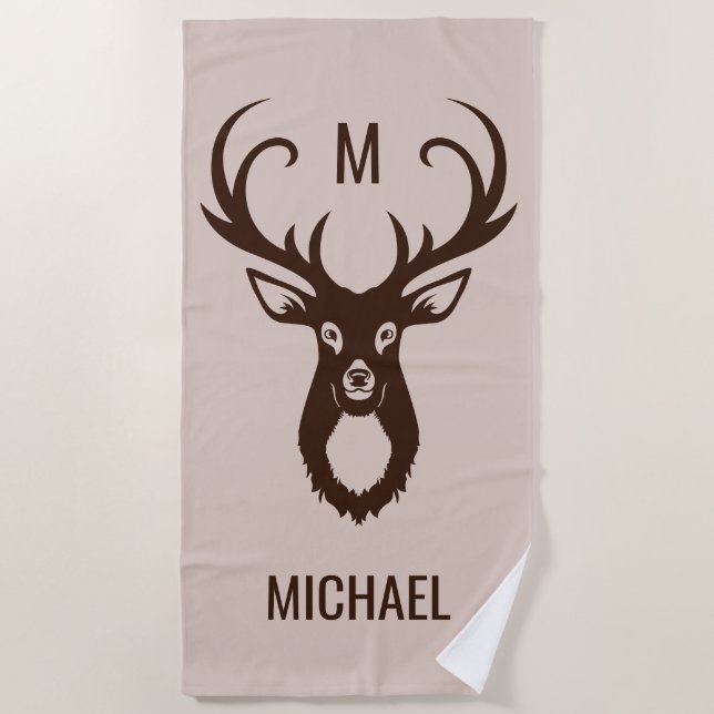 Deer avec votre nom et serviette de plage Monogram (Devant)