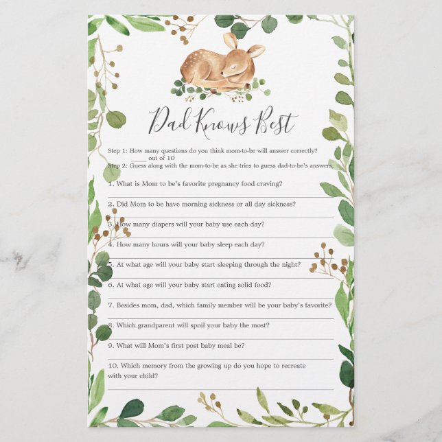 Deer Baby shower Papa connaît le meilleur jeu (Devant)