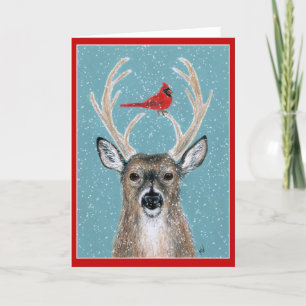 Deer, Cardinal, Neige, Noël Carte de vacances