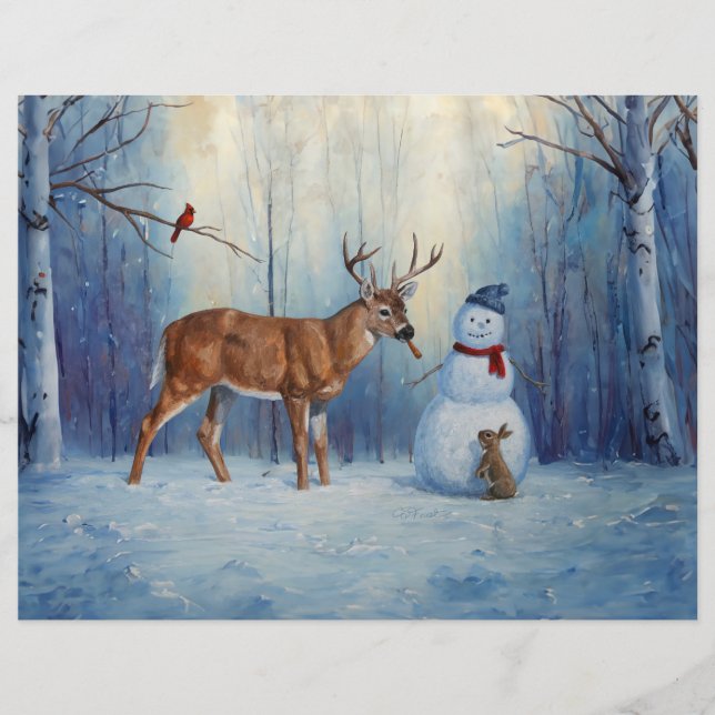 Deer et Happy Snowman hiver de vacances scène (Devant)