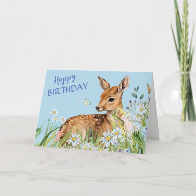 Deer Fawn et Daisy Carte d'anniversaire (Devant)